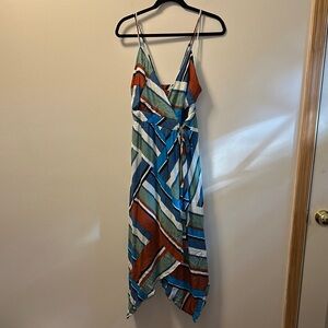 Gianni Bini Women’s Sleeveless Green/Blue/Red/White V-Neck Wrap Midi Dress Sz L